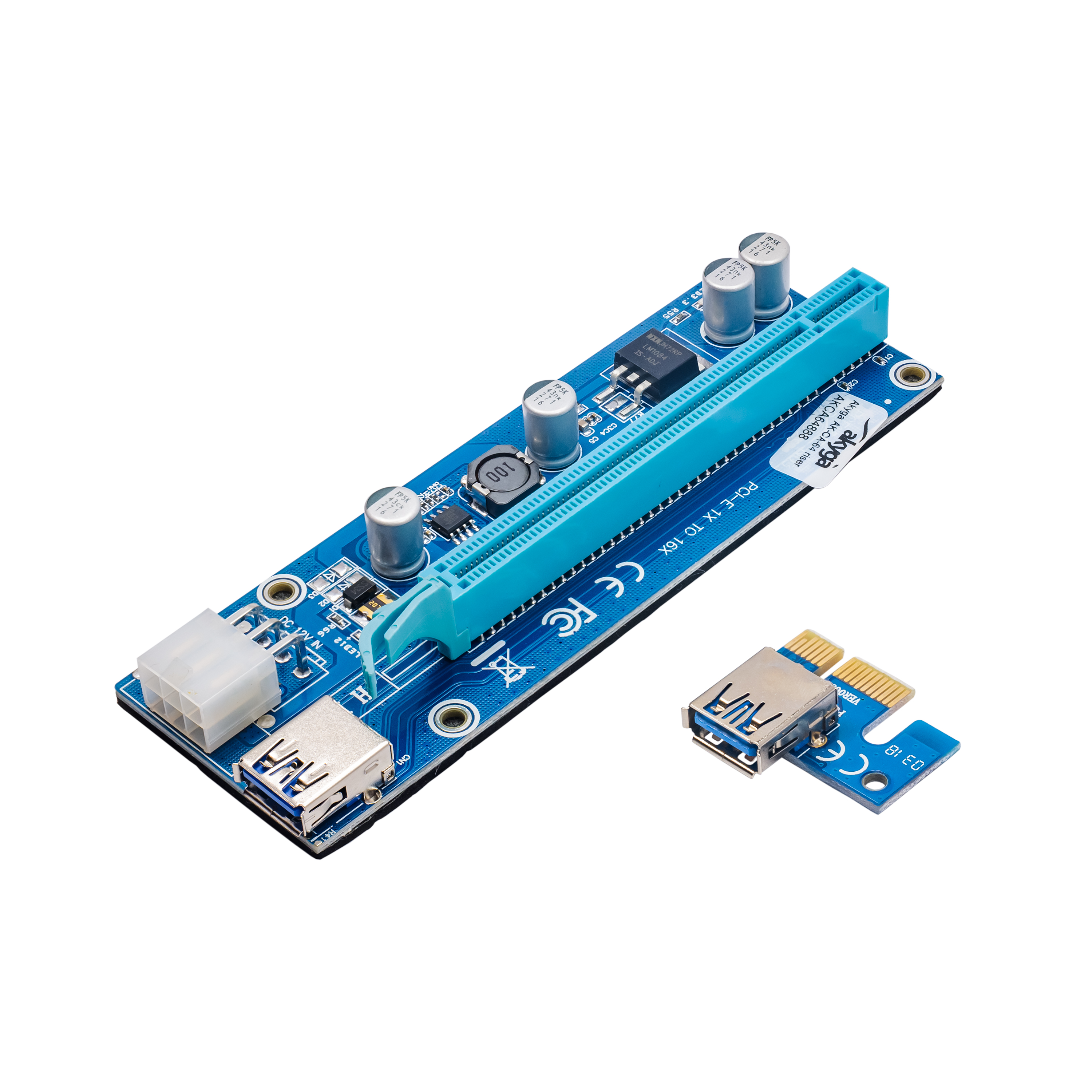 6-pin/SATA/Molex |Ethereum Bitcoin Crypto Currency Mining|with Custom-made 60cm USB 3.0 Cable PCIe Riser|3 in 1 Riser Card|1x to 16x Pcie Riser Board with LED Light|3 Power Options 